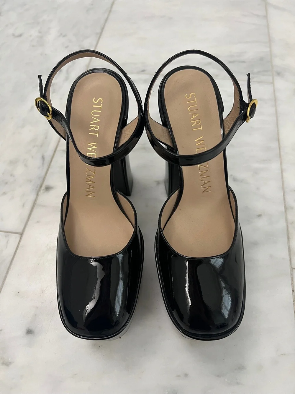 Stuart Weitzman Skyhigh Black Patent Leather Platforms size 6.5